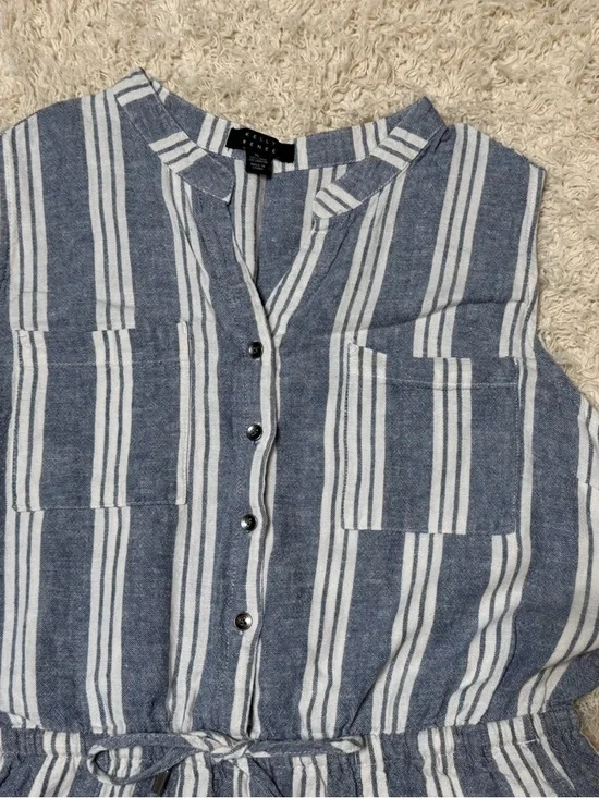 Women’s XL Kelly Renee Sleeveless Blue & White Stripe One-Piece Romper - Picture 2 of 5